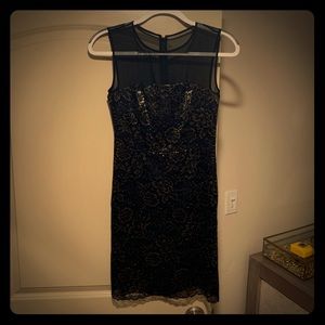 NWT!  DVF Short Black Dress with Gold Lace